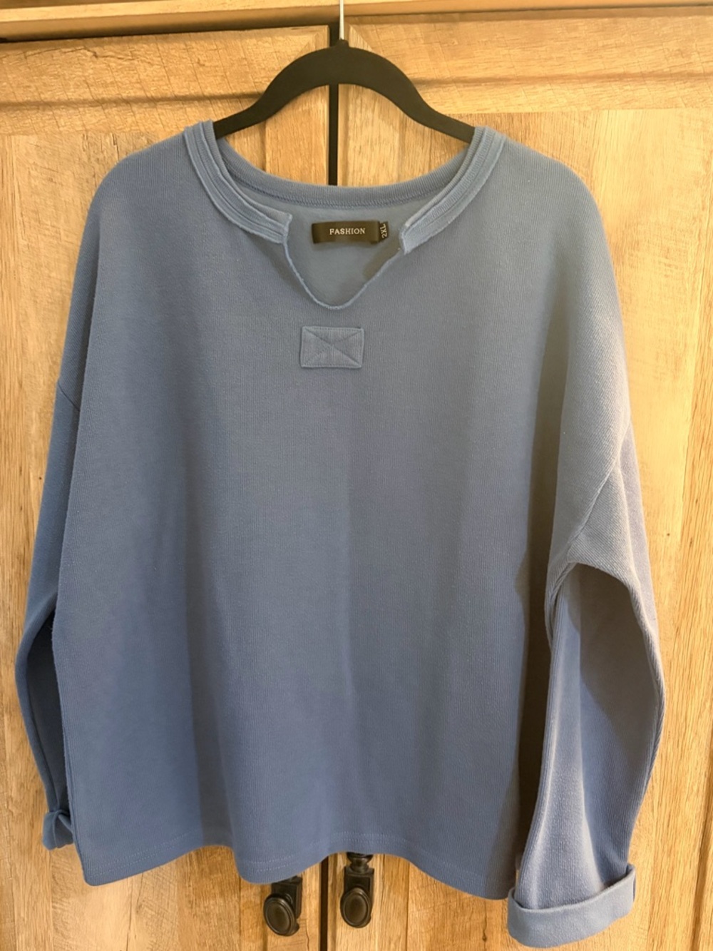 Notch Neck slouchy fit 2XL Blue long sleeve top pullover